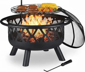 Relaxdays Feuerschale mit Grillrost & Funkenschutz