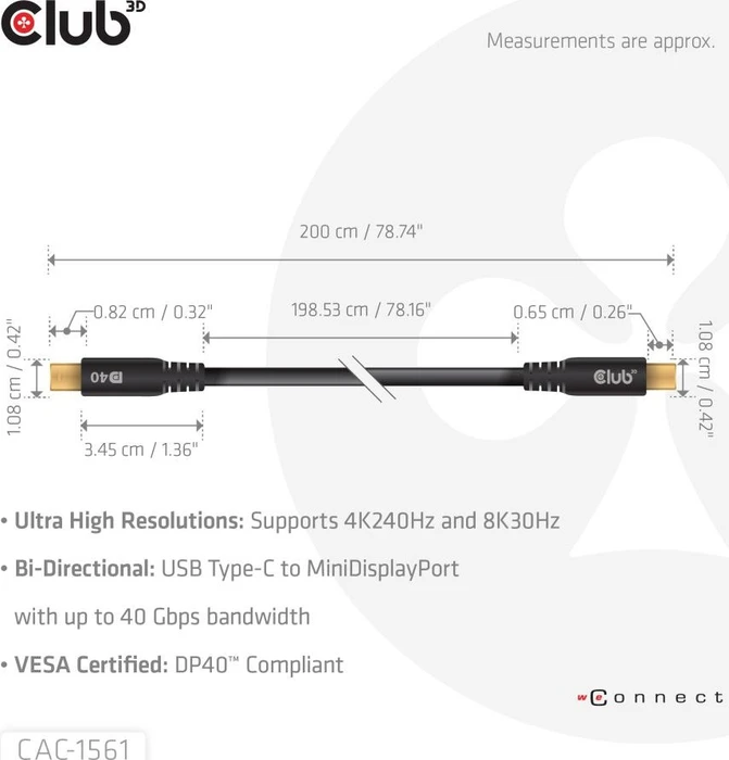 Club 3D USB Typ-C auf MiniDisplayPort DP40 4K240Hz, 2m