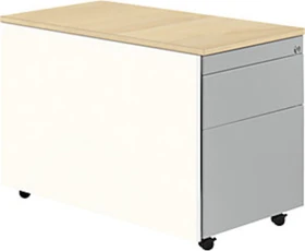 mauser Rollcontainer line, 1x Utensilienauszug, 1x Materialschublade, 1x Hängeregistratur, reinweiß/ahorn/weißaluminium