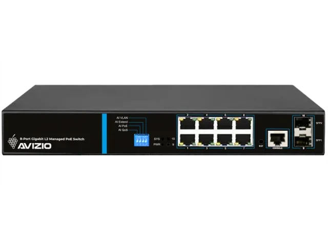 Avizio SM Rackmount Gigabit Managed Switch, 8x RJ-45, 2x SFP, 150W PoE+