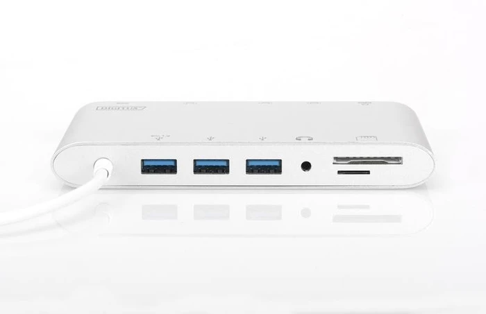Digitus Universal Docking Station silber, Multiport, USB-Hub, Dual-Slot-Cardreader, USB-C 3.0 [Stecker]