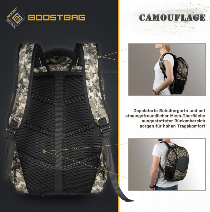 BoostBoxx BoostBag Notebook-Rucksack 17.3", Anti-Theft-Backpack, Camouflage