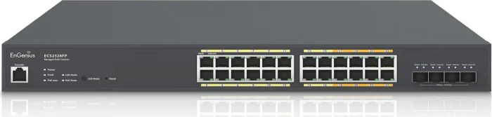 EnGenius Cloud Switch Series ECS Desktop Gigabit Managed Switch, 24x RJ-45, 4x SFP+, 410W PoE+