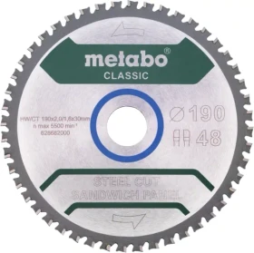 Metabo Steel Cut sandwich panel classic Kreissägeblatt 48Z, 190x2x30mm, 1 Stück