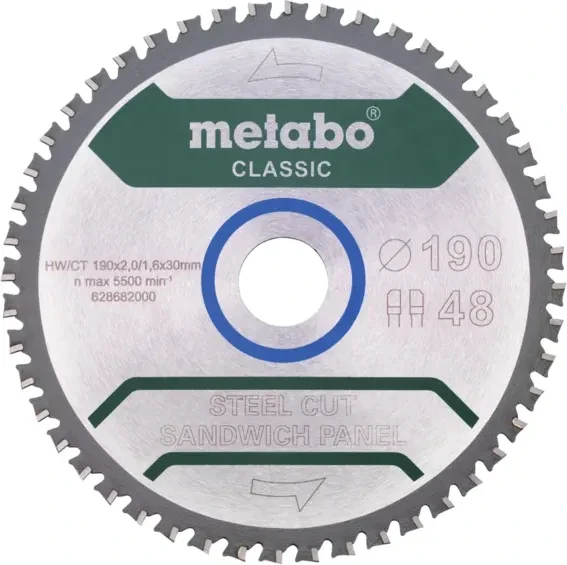 Metabo Steel Cut sandwich panel classic Kreissägeblatt 48Z, 190x2x30mm, 1 Stück