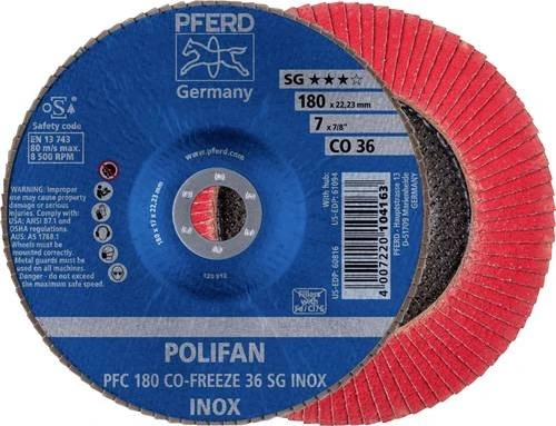 Pferd PFC 180 CO-FREEZE 36 SG INOX POLIFAN Fächerschleifscheibe K36, 180x22.23mm, 10 Stück