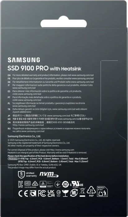 Samsung SSD 9100 PRO 8TB, M.2 2280 / M-Key / PCIe 5.0 x4, Kühlkörper