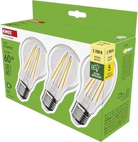 Emos LED Lampe Filament Birne A60 E27 3.8W/827, 3 Stück