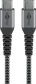 Wentronic USB-C auf USB-C Textilkabel mit Metallsteckern 1.0m grau/silber