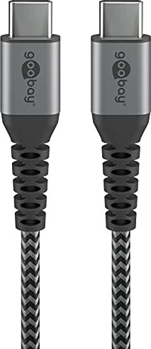 Wentronic USB-C auf USB-C Textilkabel mit Metallsteckern 1.0m grau/silber