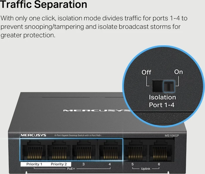 Mercusys Desktop Gigabit Switch, 6x RJ-45, 65W PoE+