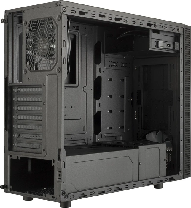 Cooler Master MasterBox E500L Window, schwarz/rot, Lüfter LED rot, Acrylfenster