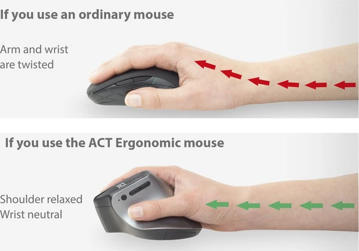 Act Wireless Ergonomic Mouse, schwarz/silber, USB-C/USB-A/Bluetooth