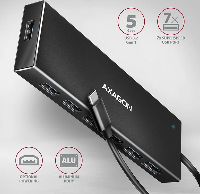 Axagon USB-Hub, 7x USB-A 3.0, USB-C 3.0 [Stecker]