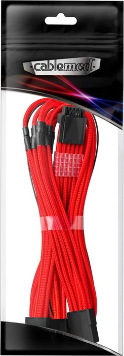 CableMod Pro ModMesh 12VHPWR PCI-e Extension, 3x 8-Pin PCIe Stecker auf 16-Pin PCIe 5.0 12VHPWR Stecker, Adapterkabel, rot, 45cm