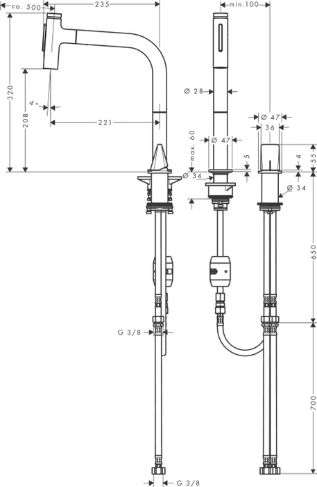Hansgrohe Metris Select M71 2-Loch Einhebel-Küchenmischer 200 Ausziehbrause 2jet chrom