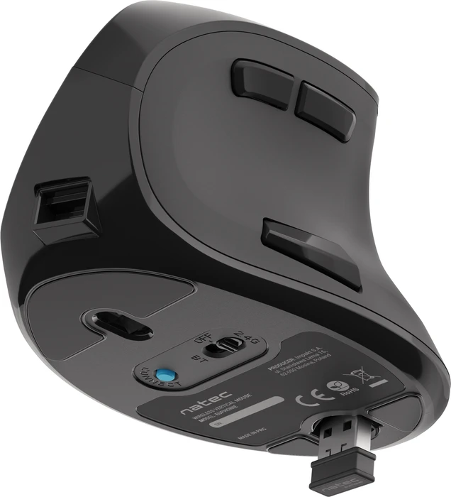 Natec Euphonie Vertical Wireless Mouse schwarz, USB/Bluetooth
