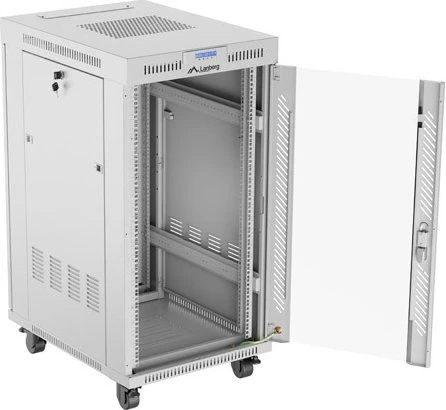 Lanberg 19" Rackschrank 22HE, LCD, freistehend, Flat Pack, V2, Glastür, IP20, RAL 7035, 800mm tief