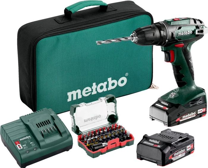 Metabo BS 18 Set Akku-Bohrschrauber inkl. Tasche + 2 Akkus 2.0Ah + Zubehör