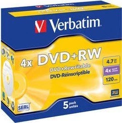 Verbatim DVD+RW 4.7GB, 4x, 5er Jewelcase