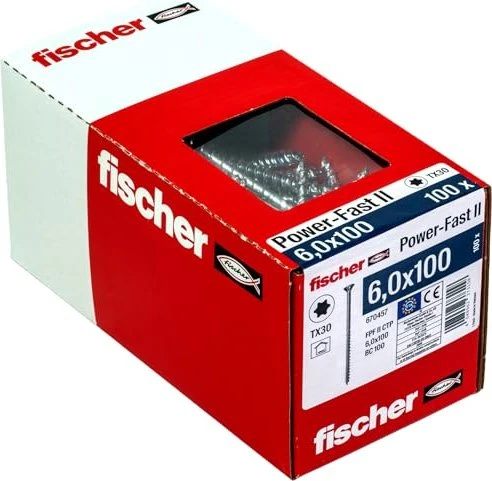fischer PowerFast FPF II CTP BC T30 6x100 Spanplattenschraube, 6x100mm, 100 Stück
