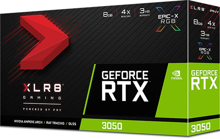 PNY GeForce RTX 3050 XLR8 Gaming Revel Epic-X RGB Dual Fan, 8GB GDDR6, HDMI, 3x DP