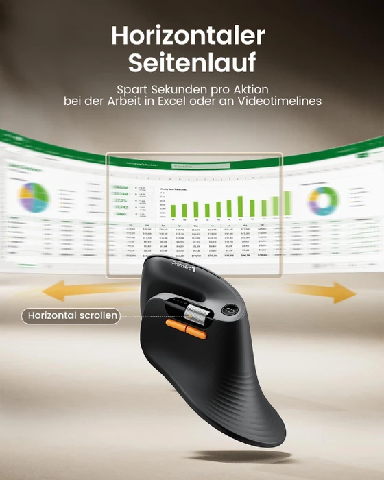 ProtoArc EM11 Pro, Vertikale Maus, schwarz, Rechtshänder, USB/Bluetooth