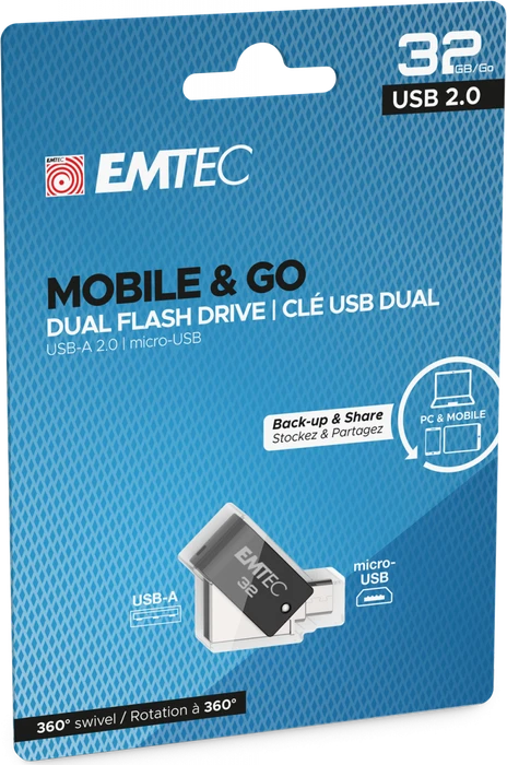 Emtec T262B Mobile & Go 32GB, USB-A + USB Micro-B, USB 2.0