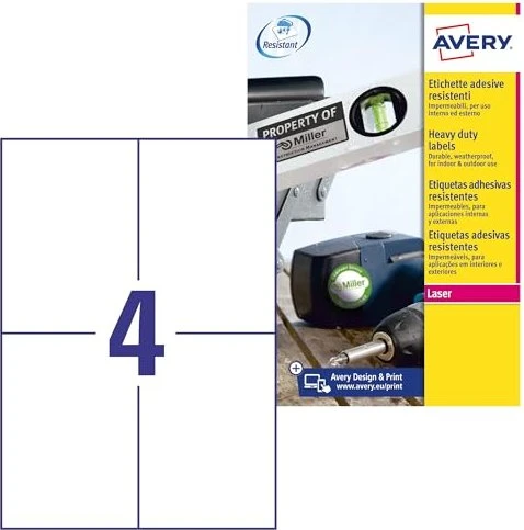 Avery-Zweckform Etiketten wetterfeste, A6, wetterfest, weiß, 20 Blatt (80 Etiketten)