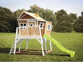 Axi Spielhaus Max braun/weiß mit Rutsche hellgrün