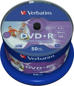 Verbatim DVD+R 4.7GB, 16x, 50er Spindel, wide, inkjet printable