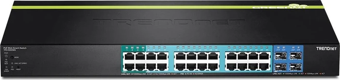 TRENDnet TPE Rackmount Gigabit Smart Switch, 24x RJ-45, 4x SFP, 185W PoE+