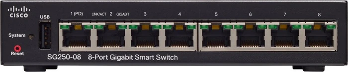 Cisco SG250 Desktop Gigabit Smart Switch, 8x RJ-45, PoE+ PD
