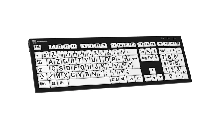 LogicKeyboard Nero Slim Line LargePrint PC, Black on White, USB, FR