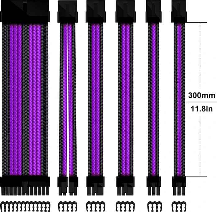 EZDIY-FAB Cable Extension Kit, 1x 24-Pin, 1x 4/8-Pin ATX, 2x 6-Pin PCIe, 16AWG, 2x 8-Pin PCIe, 16 AWG Nylon, schwarz/violett