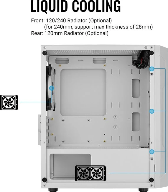 AeroCool Trinity Mini White, weiß, Lüfter LED Fixed RGB, Glasfenster