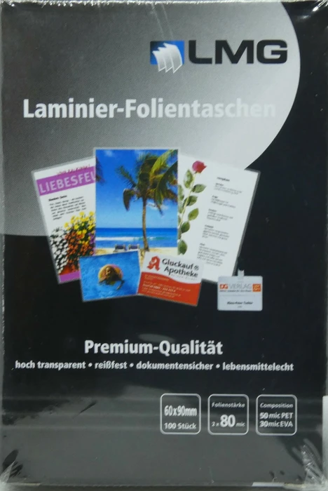 LMG Laminierfolien, 60x90mm, 2x 80µm, glänzend, 100 Stück
