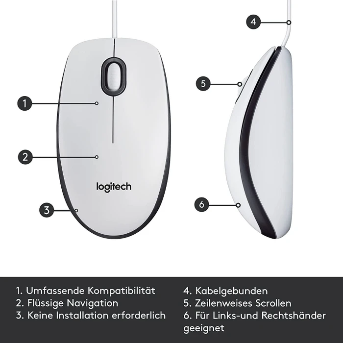 Logitech M100 Refresh 2022 Optical Mouse weiß, USB