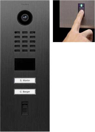 DoorBird D2102FV Fingerprint 50 IP Video Türstation mit 2 Ruftasten Titan, Edelstahl V2A, gebürstet