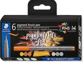 Staedtler pigment brush pen 371 greys & caramels sortiert, 6er-Set