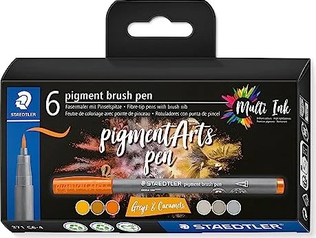 Staedtler pigment brush pen 371 greys & caramels sortiert, 6er-Set