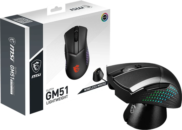 MSI Clutch GM51 Lightweight Wireless Gaming Mouse schwarz, USB/Bluetooth