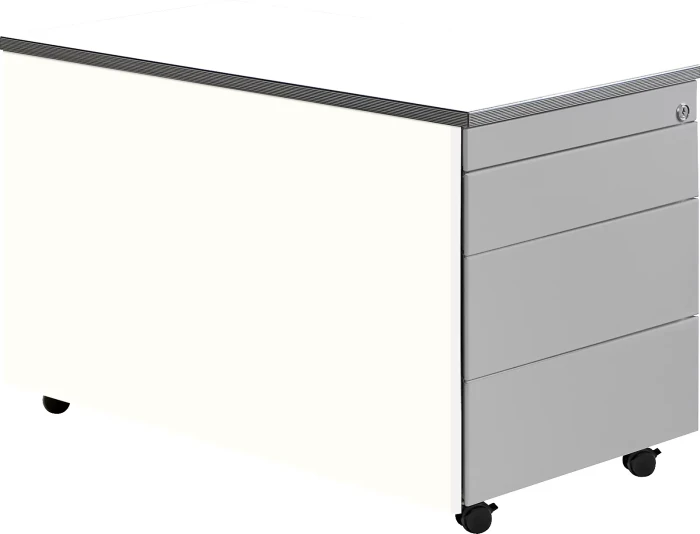 mauser Rollcontainer line, 1x Utensilienauszug, 3x Materialschublade, reinweiß/weiß/weißaluminium