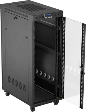 Lanberg 19" Rackschrank 32HE, LCD, freistehend, Flat Pack, Glastür, IP20, RAL 9004, 1000mm tief