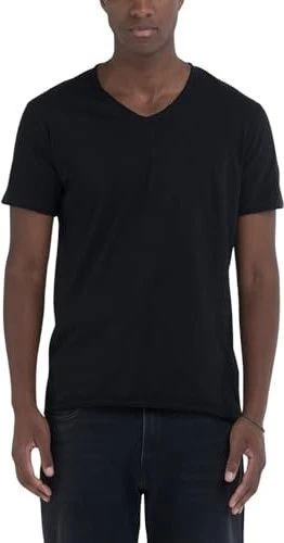 Replay Baumwolle V-Neck T-Shirt kurzarm schwarz (Herren)