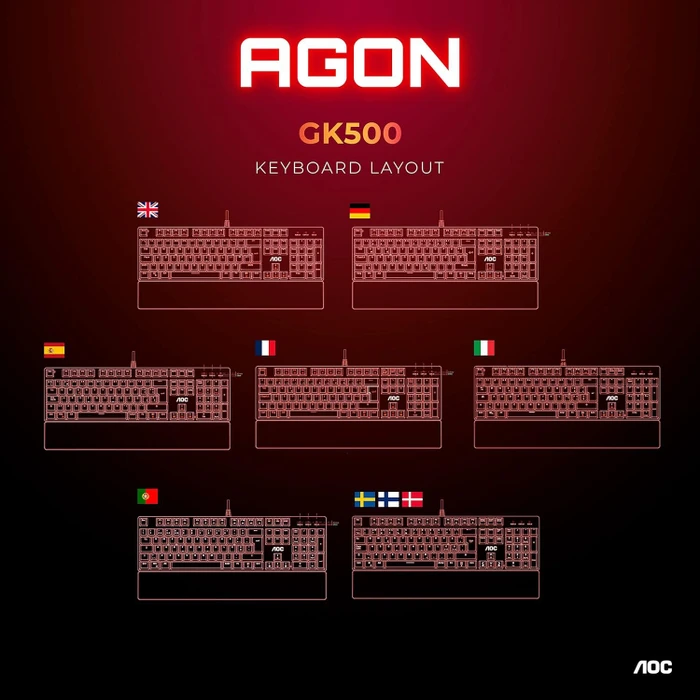 AOC Gaming GK500, LEDs RGB, schwarz, Outemu Red, USB, FR