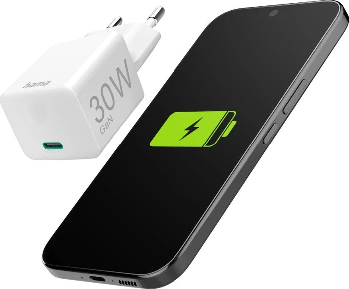 Hama Schnellladegerät USB-C PD/Qualcomm GaN Mini-Ladegerät 30W weiß