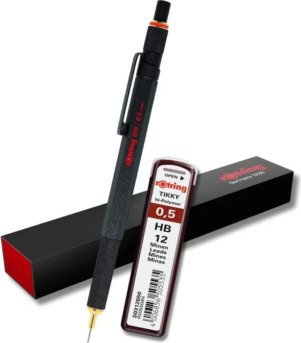 rOtring 800 Feinminen Druckbleistift HB 0.5mm graphit, schwarz, Radierer