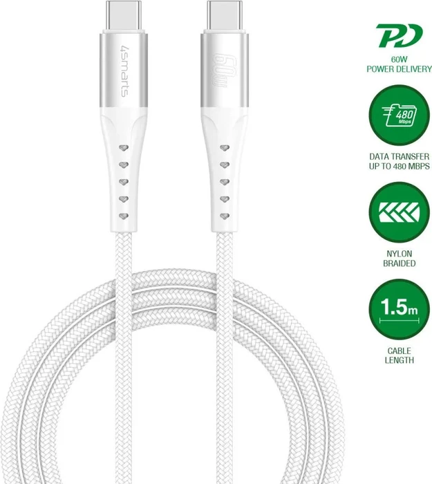 4smarts USB-C Kabel PrimeCord 60W 1.5m weiß