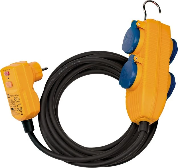 Brennenstuhl Schutzadapterkabel FI IP54 mit Powerblock, 4-fach, 5m, schwarz